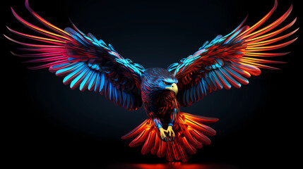 Colorful Eagle flying with open wings looking sideways