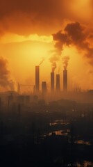 A factory releasing smoke from its stacks