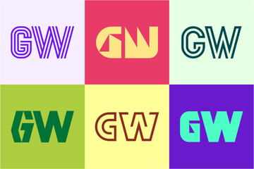 Set of letter GW logos. Abstract logos collection with letters. Geometrical abstract logos