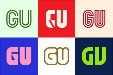 Set of letter GU logos. Abstract logos collection with letters. Geometrical abstract logos