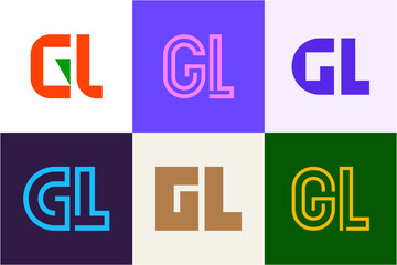 Set of letter GL logos. Abstract logos collection with letters. Geometrical abstract logos
