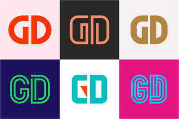 Set of letter GD logos. Abstract logos collection with letters. Geometrical abstract logos