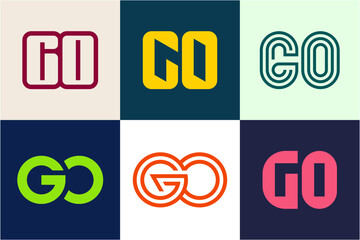 Set of letter GO logos. Abstract logos collection with letters. Geometrical abstract logos
