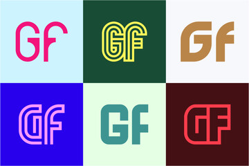 Set of letter GF logos. Abstract logos collection with letters. Geometrical abstract logos