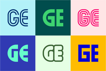 Set of letter GE logos. Abstract logos collection with letters. Geometrical abstract logos