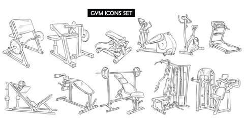 hand drawn illustration of a set of gym machines