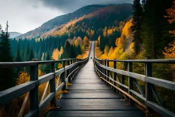 Fotobehang Bosweg bridge in the mountains