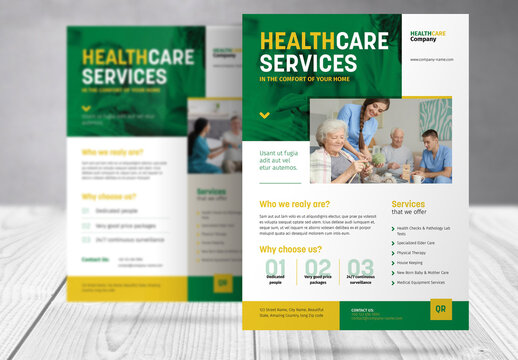 Home Health Care Service Flyer With Green And Yellow  Accents