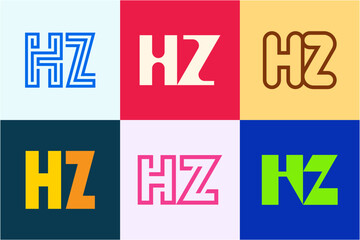 Set of letter HZ logos. Abstract logos collection with letters. Geometrical abstract logos - obrazy, fototapety, plakaty
