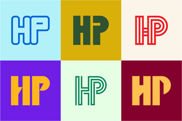 Set of letter HP logos. Abstract logos collection with letters. Geometrical abstract logos