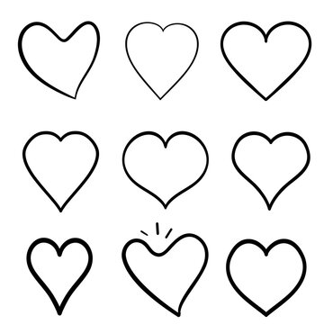 Hand drawn line heart on isolate on transparent background PNG file