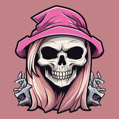 Fototapeta premium vector halloween and horor party witch skull