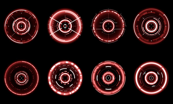 Set of sci fi red white circle user interface elements technology futuristic design modern creative on black background vector