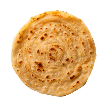 top view of indian food Malabar Parotta isolated on a transparent white background 