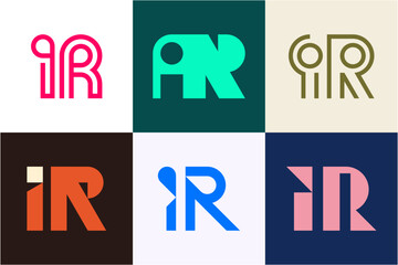 Set of letter IR logos. Abstract logos collection with letters. Geometrical abstract logos
