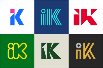 Set of letter IK logos. Abstract logos collection with letters. Geometrical abstract logos