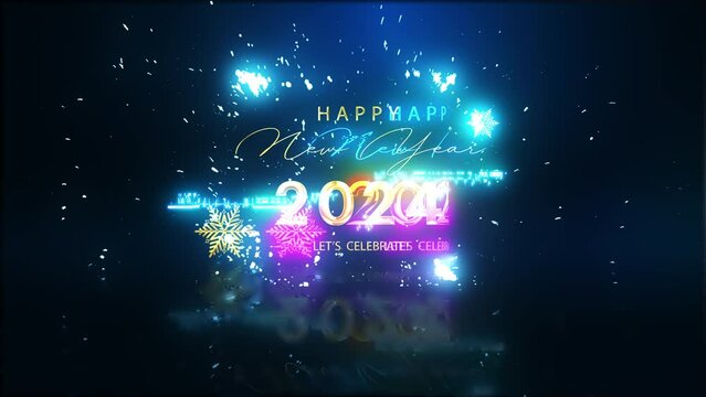 2024 Happy new year let's celebrate golden laser text animation cinematic title on black abstract background. New year themed background for celebrate event, winter Christmas