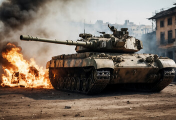 Tank in the battlefield. Generative AI