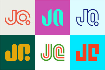 Set of letter JQ logos. Abstract logos collection with letters. Geometrical abstract logos