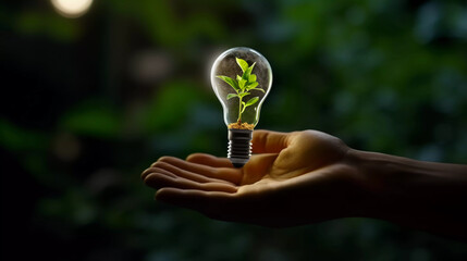 light bulb with plant. green energy concept 