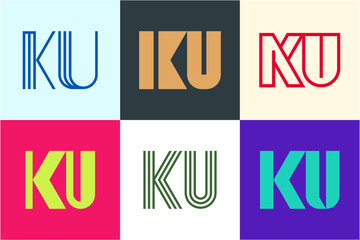 Set of letter KU logos. Abstract logos collection with letters. Geometrical abstract logos