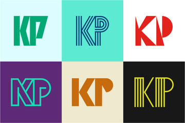 Set of letter KP logos. Abstract logos collection with letters. Geometrical abstract logos