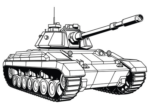 Carton Military Tank Coloring Book For Kids, Coloring Pages Vector