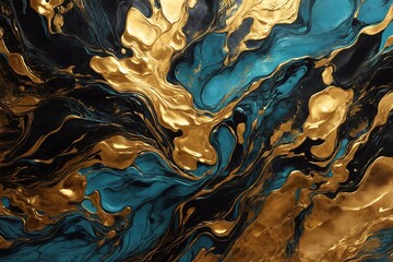 abstract background of gold, black and blue, golden black and blue background, paint background, black and blue liquid, abstract golden liquid background, fluid background, colorful