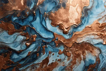 Foto op Aluminium background with gold, abstract background of gold, brown and blue, golden and blue background, paint background, brown and gold liquid, abstract golden liquid background, fluid background, colorful © Fors