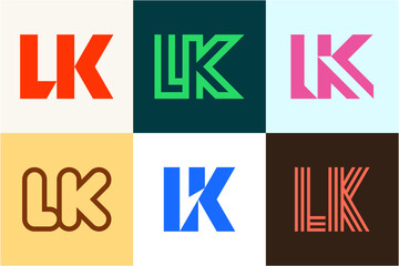 Set of letter LK logos. Abstract logos collection with letters. Geometrical abstract logos
