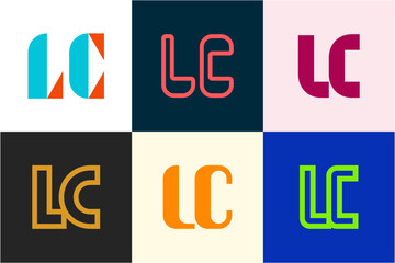 Set of letter LC logos. Abstract logos collection with letters. Geometrical abstract logos