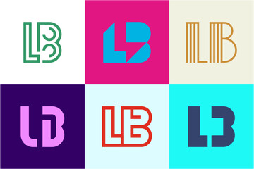 Set of letter LB logos. Abstract logos collection with letters. Geometrical abstract logos