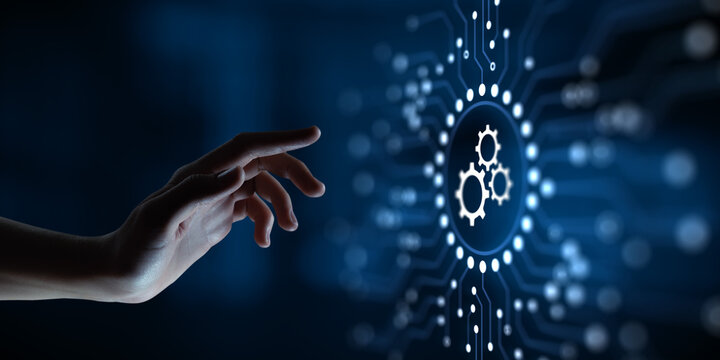 Gears icon automation process workflow technology concept on screen.
