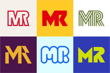 Set of letter MR logos. Abstract logos collection with letters. Geometrical abstract logos