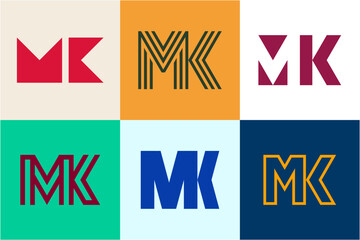 Set of letter MK logos. Abstract logos collection with letters. Geometrical abstract logos