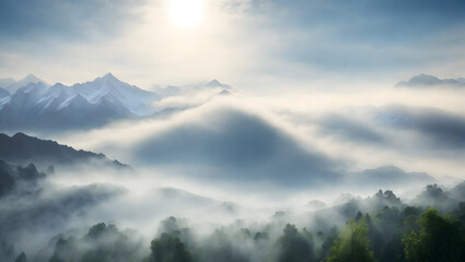 mountains in the fog high quality photo 