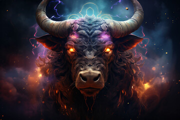 Creative full body taurus zodiac sign wallpaper,blue cosmos galaxy concept