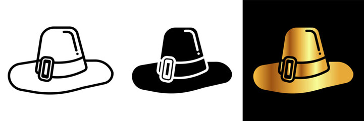 Pilgrim Hat Icon, an icon featuring a Pilgrim hat, symbolizing the early settlers of America and the historical significance of the Pilgrims in shaping the nation's history.