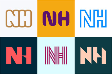 Obraz premium Set of letter NH logos. Abstract logos collection with letters. Geometrical abstract logos