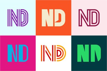 Set of letter ND logos. Abstract logos collection with letters. Geometrical abstract logos