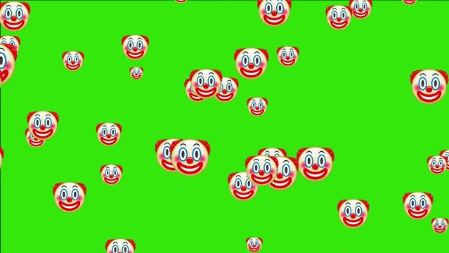 Circus clown emoji. Emoticon with red nose, funny face. emoticon. Animated falling emojis. Social media icons symbol animation with green screen background.