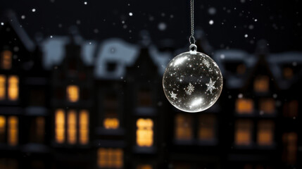 christmas glass ball on a snowing night