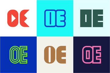 Set of letter OE logos. Abstract logos collection with letters. Geometrical abstract logos