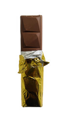 Chocolate bar wrapped with gold foil