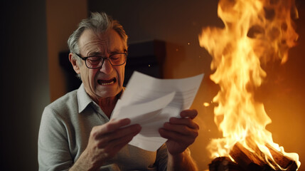 Upset adult man reading a letter with the bad news - obrazy, fototapety, plakaty