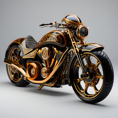 Beautiful, old, classic motorcycle. Cool, beautiful patterns, luxurious style. Generative AI