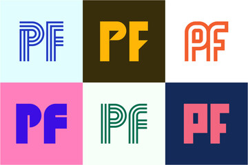 Set of letter PF logos. Abstract logos collection with letters. Geometrical abstract logos