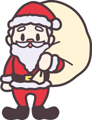 プレゼントの入った袋を背負ったかわいいサンタのイラスト