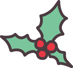 クリスマスの飾りに使えるシンプルなヒイラギのイラスト