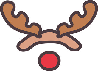 トナカイの角のカチューシャと赤い付け鼻のセットイラスト